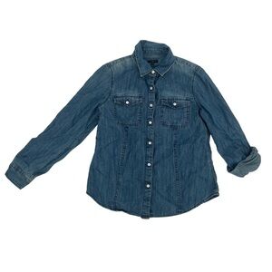Talbots Petites Button Front Collar Long Sleeve Jean Shirt Size 4 Petite Women's